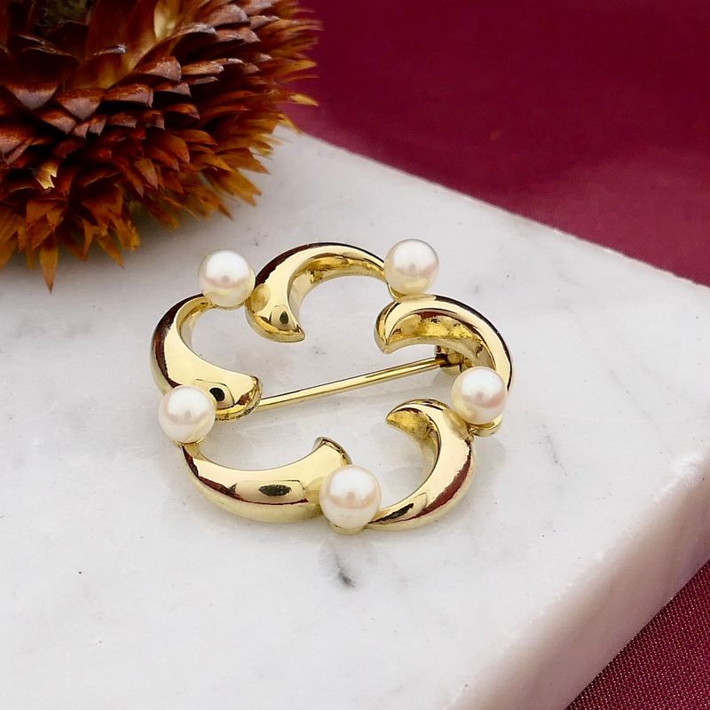 Afbeelding 2 van 8 Karaat florale broche met parel