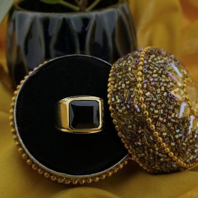 Image 2 of Gold men's signet ring with onyx; pinky ring