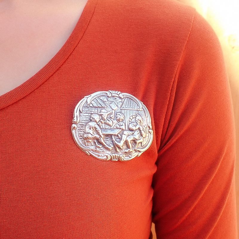 Image 7 of Antique silver brooch with scene