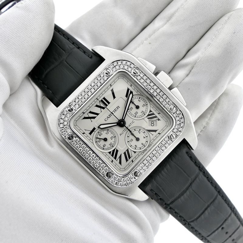 Image 11 of Cartier Santos 100 XL Chronograph 2740; Automatic watch with diamonds