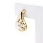 Image 3 of Gold stud earrings with pearl and diamond; 0.02 ct.