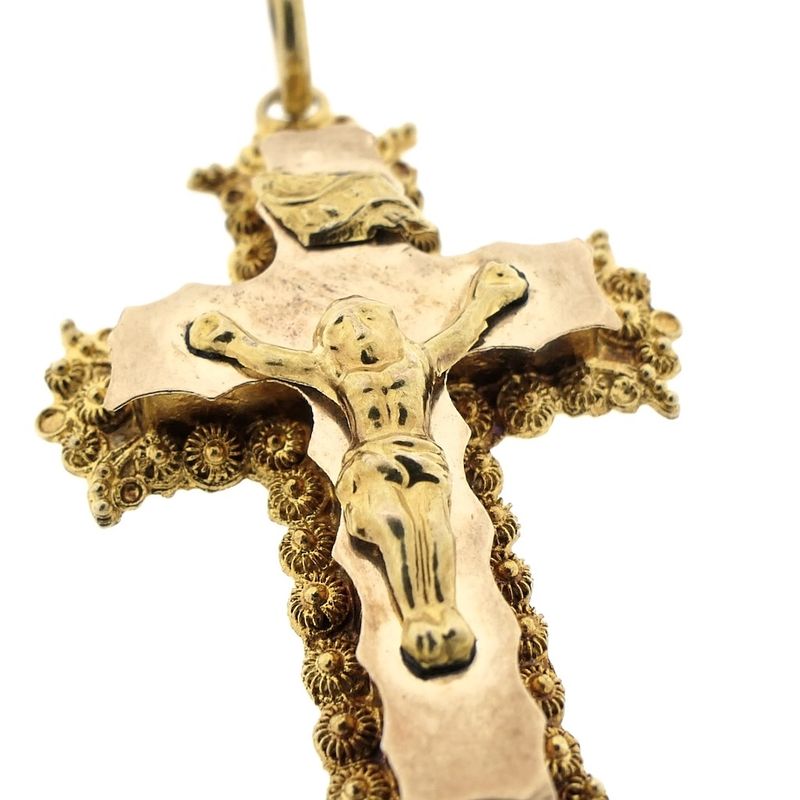 Image 3 of Antique gold pendant of a cross with corpus; INRI