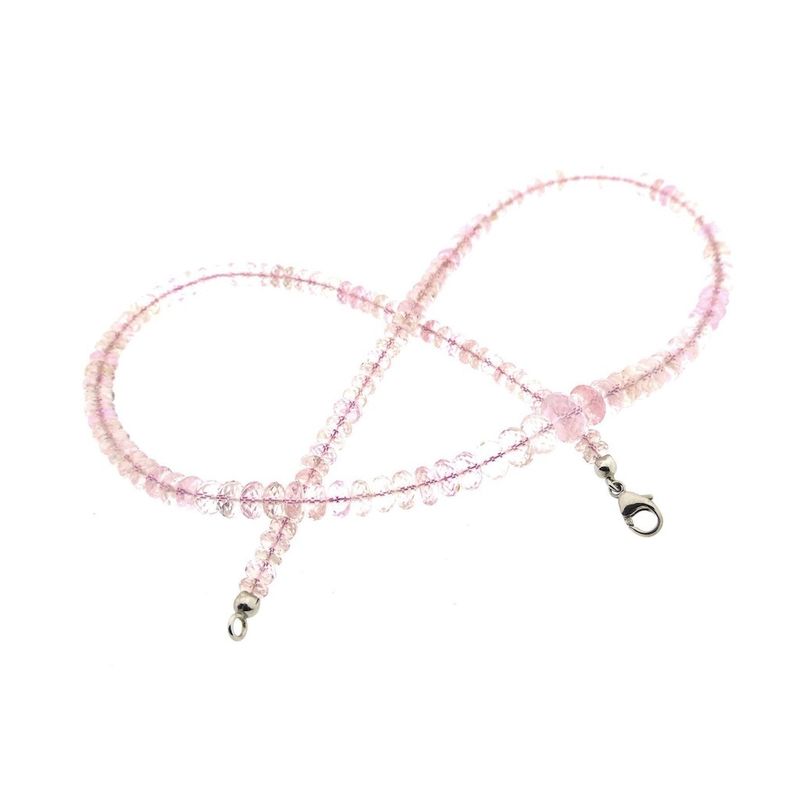 Image 7 of Rose quartz bead necklace with white gold clasp | 51 cm