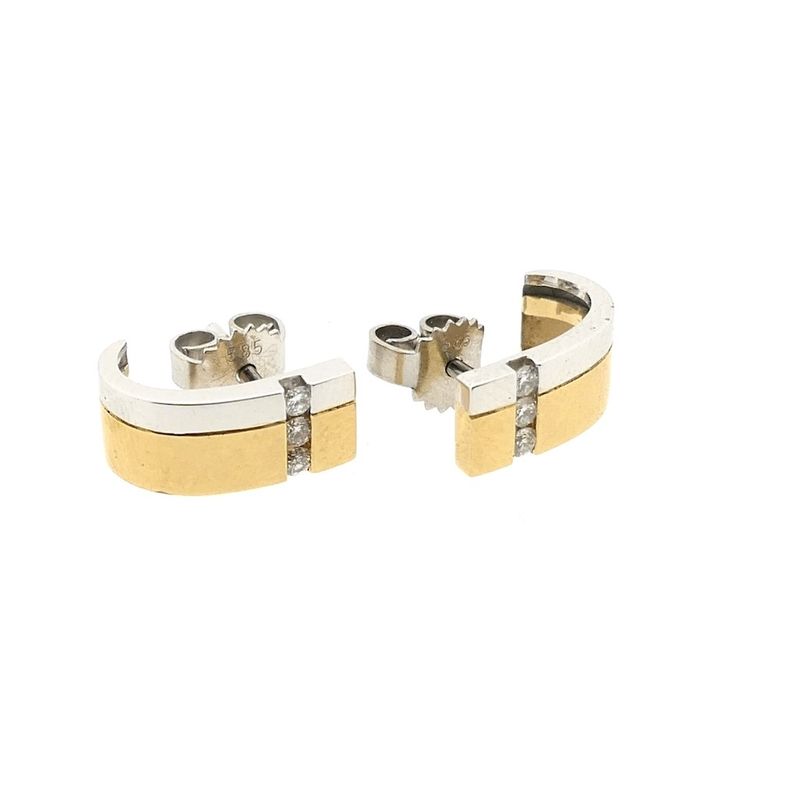 Image 4 of Bicolor gold stud earrings with diamonds