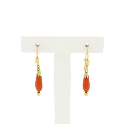 Image 1 of Gold earrings with red coral