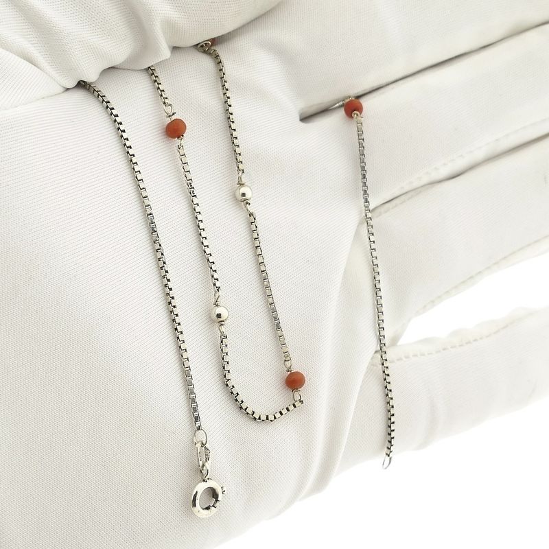 Image 10 of Silver Venetian link necklace with blood coral | 39.5 cm