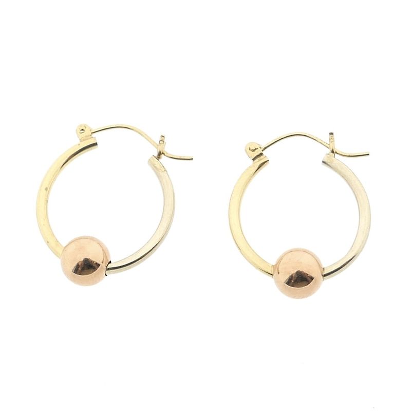 Image 7 of Tricolor gold earrings with a ball; Ø 16.5 mm