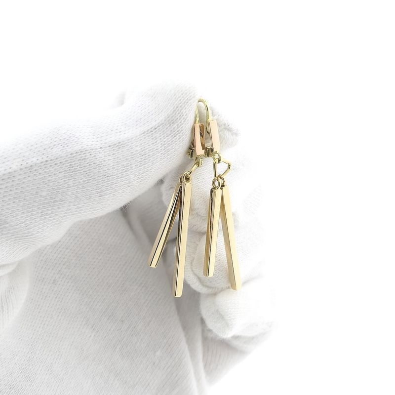 Image 9 of Two-tone gold long bar earrings