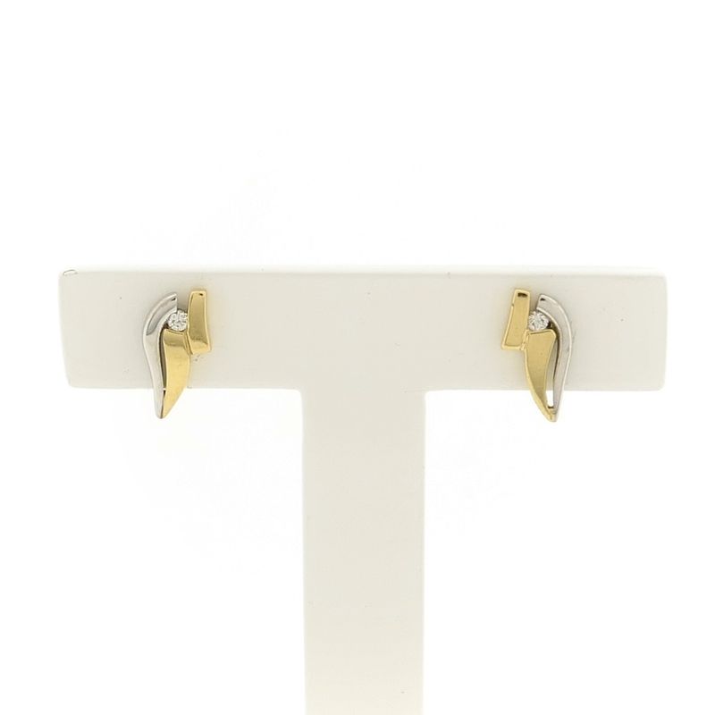 Image 2 of Bicolor gold stud earrings with diamond; 0.01 ct.