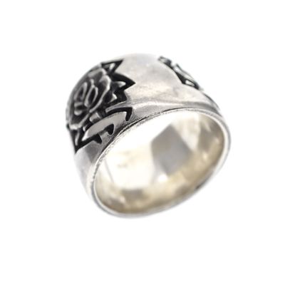 Silver wide ring with rose engravings Image 1 of Silver wide ring with rose engravings