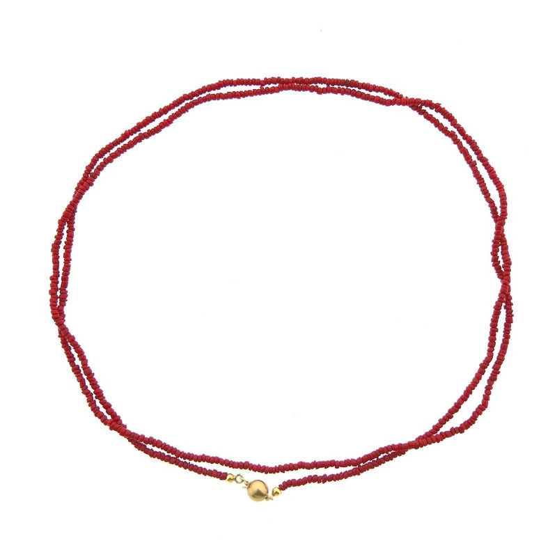 Image 9 of Vintage red coral beaded necklace with gold clasp | 93 cm