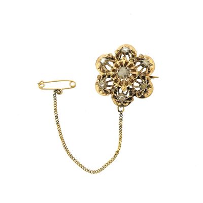 Image 1 of Gold brooch with rose-cut diamonds; Approx. 0.40 ct.