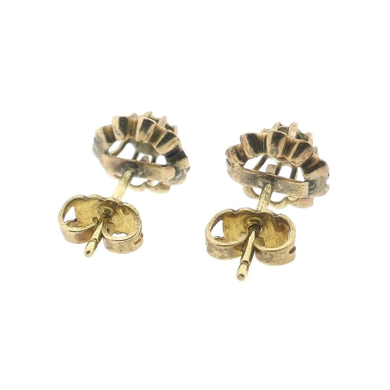 Image 9 of Gold floral stud earrings with diamond; 0.20 ct. | Vintage