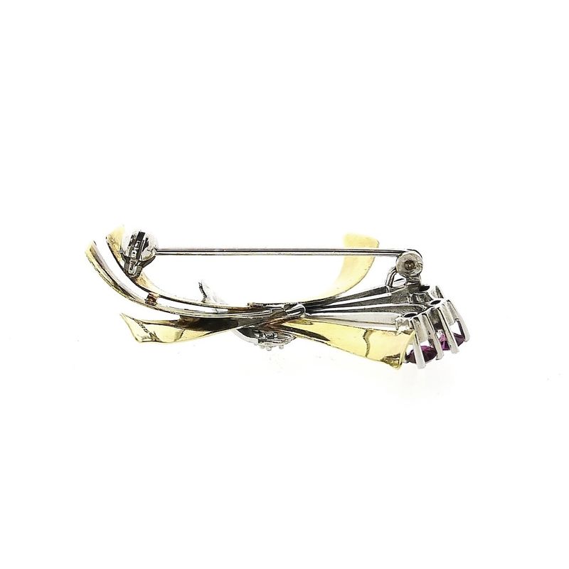 Image 4 of Two-tone gold brooch with ruby and diamonds; 0.06 ct.