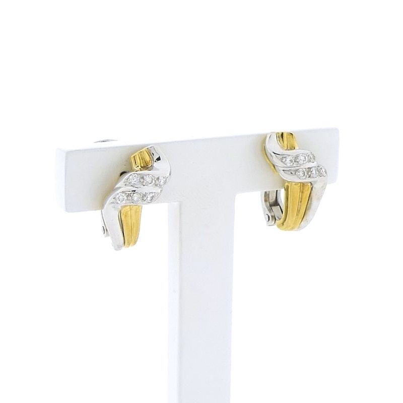Image 6 of Bicolor gold fantasy stud earrings with diamonds; 0.15 ct.