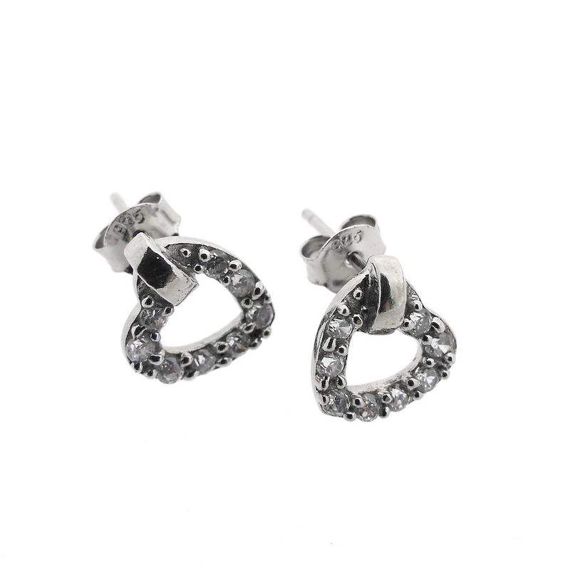 Image 4 of Silver stud earrings with a heart and zirconia