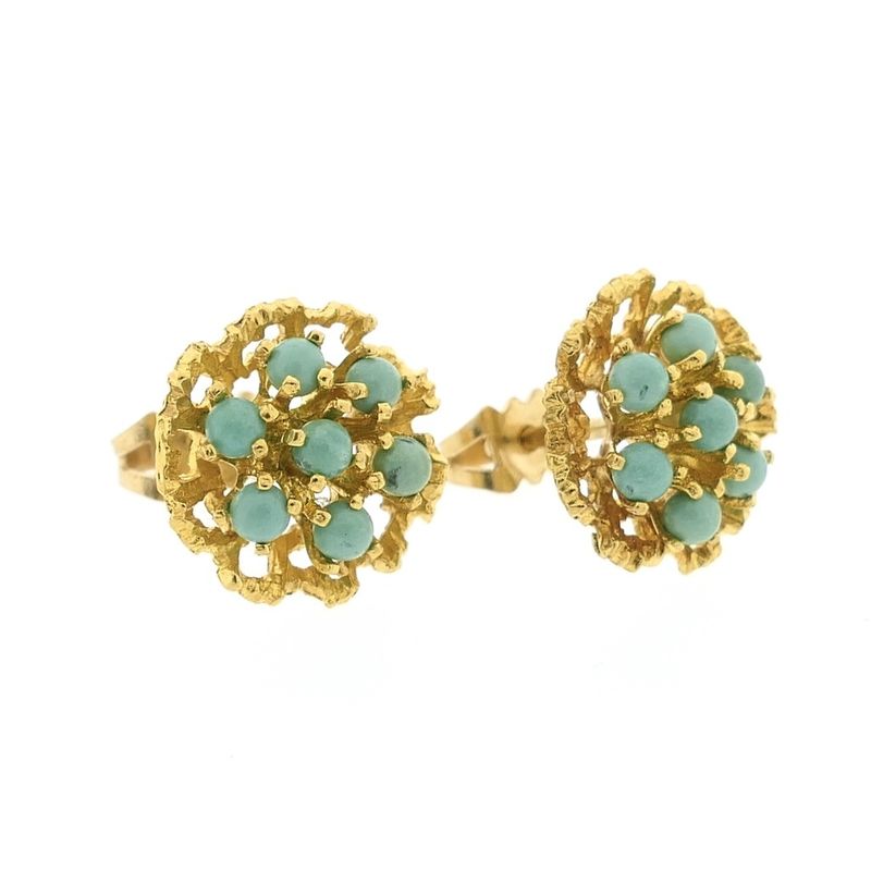 Image 4 of 18 ct. Gold stud earrings with turquoise