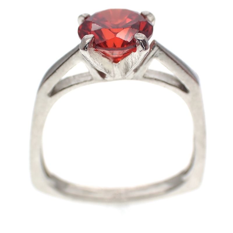 Image 3 of Silver square solitaire ring; red zirconia