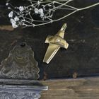 Image 2 of Gold pendant of an abstract cross with diamond; 0.05 ct.