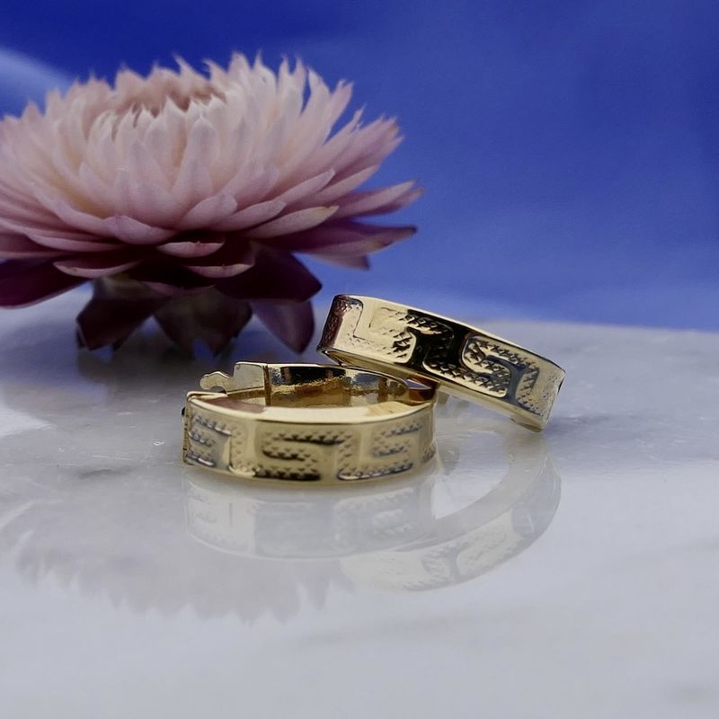 Image 2 of Gold Hoops with Meander Pattern