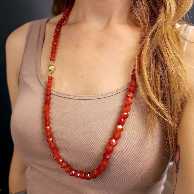 Image 3 of Carnelian bead necklace with gold clasp | 80 cm