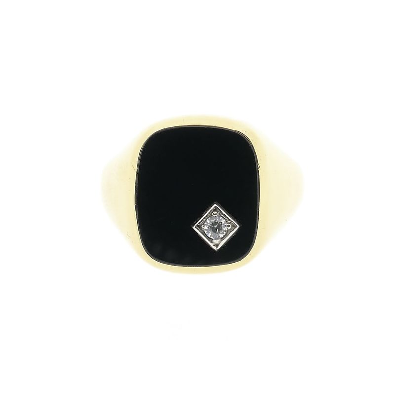 Image 3 of Gold men's signet ring with onyx and zirconia