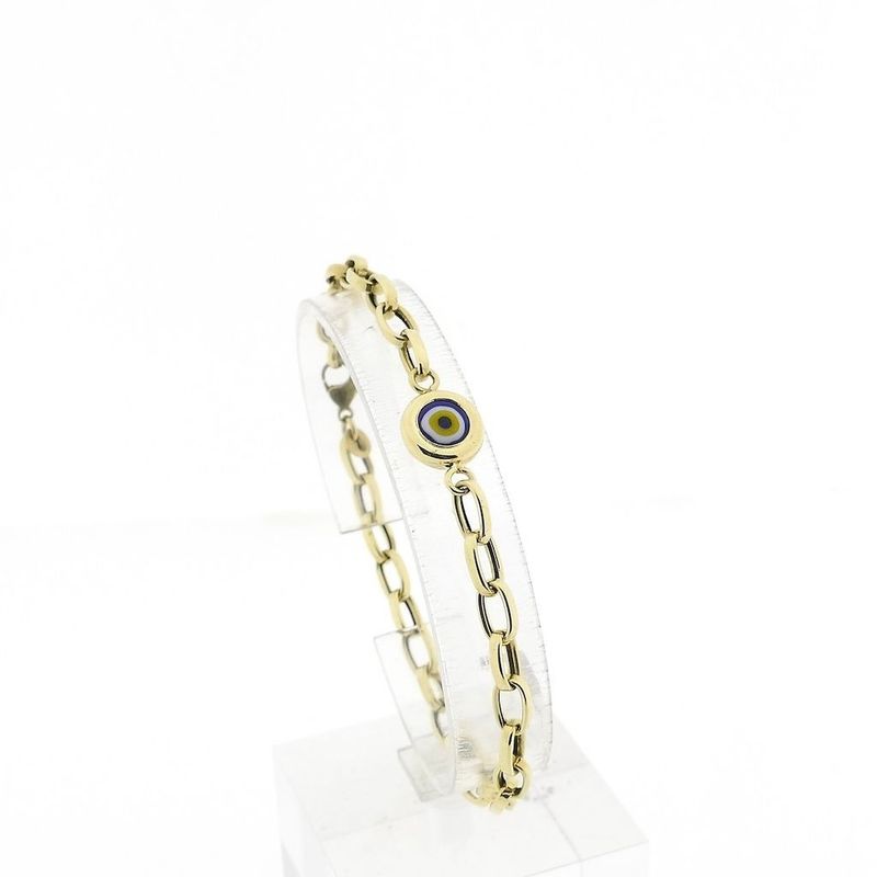 Image 1 of Gold Anchor-Link Bracelet with Nazar Eye