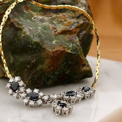 Image 2 of 18K Yellow Gold Cardano Link Necklace with Sapphire & Diamonds