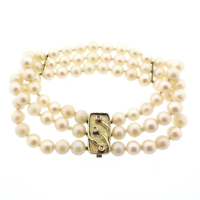 Image 1 of Pearl bracelet with gold clasp; Antique | 20.5 cm