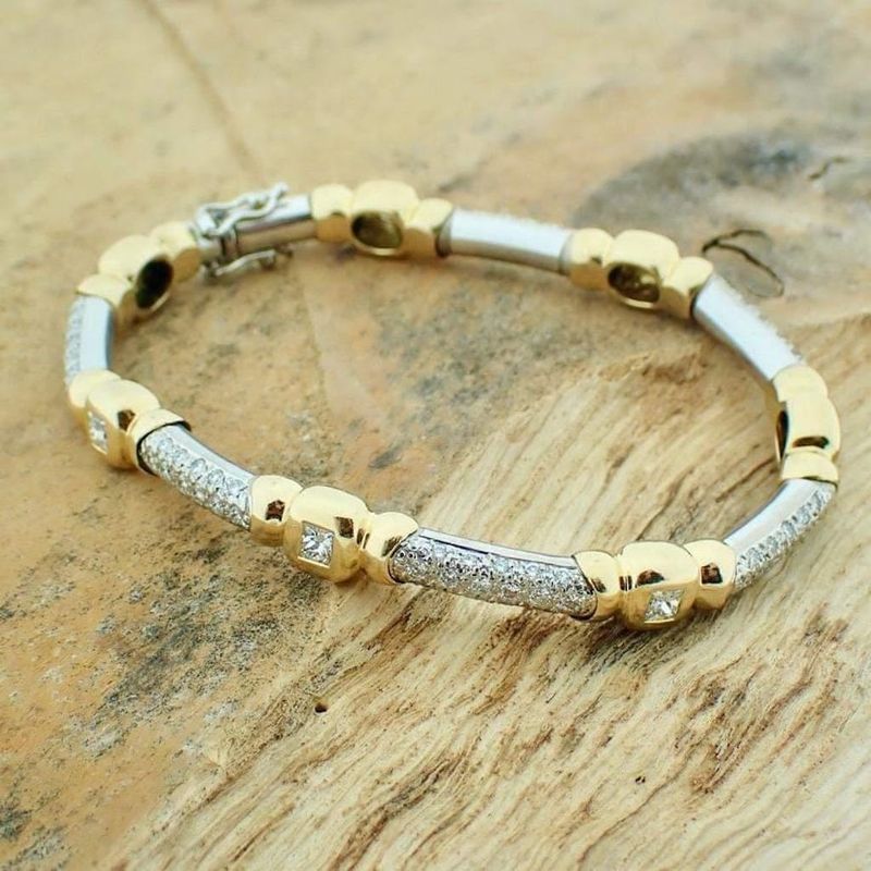 Image 2 of Two-tone gold fantasy link bracelet with diamonds; 2.85 ct.