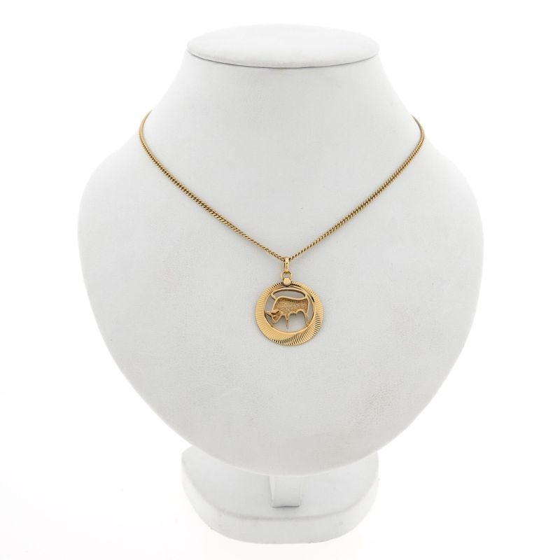 Image 3 of Golden Zodiac Sign Pendant; Taurus