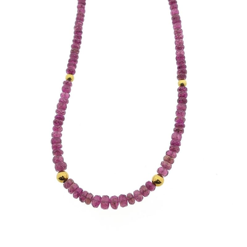 Image 8 of Pink tourmaline beaded necklace with gold clasp | 45.5 cm
