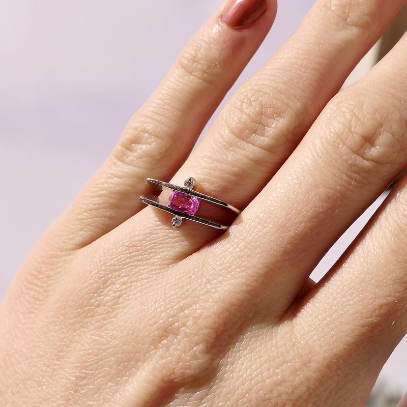 Image 7 of White gold ring with pink sapphire and diamond; 0.06 ct.