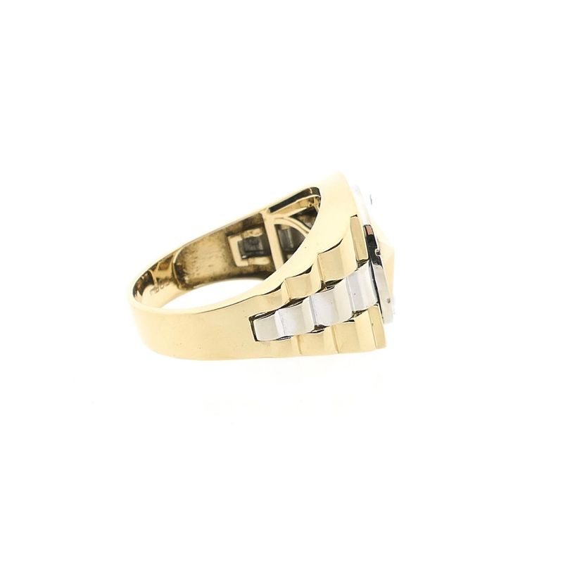 Image 5 of Bicolor Gold Mercedes Benz Men's Ring with Zirconia
