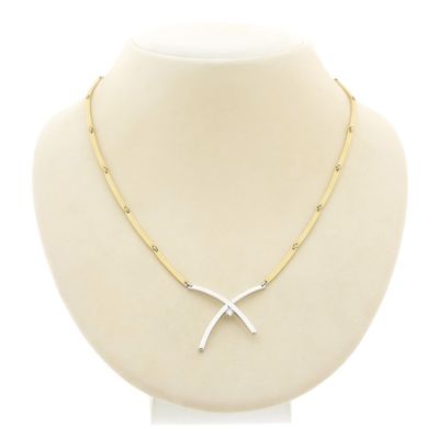 Image 1 of Two-tone gold bar necklace with a fixed pendant and diamond