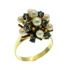 Image 1 of Gold cocktail ring with sapphire and freshwater pearl