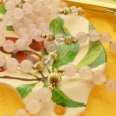 Image 2 of Rose quartz bead necklace with gold decorative clasp