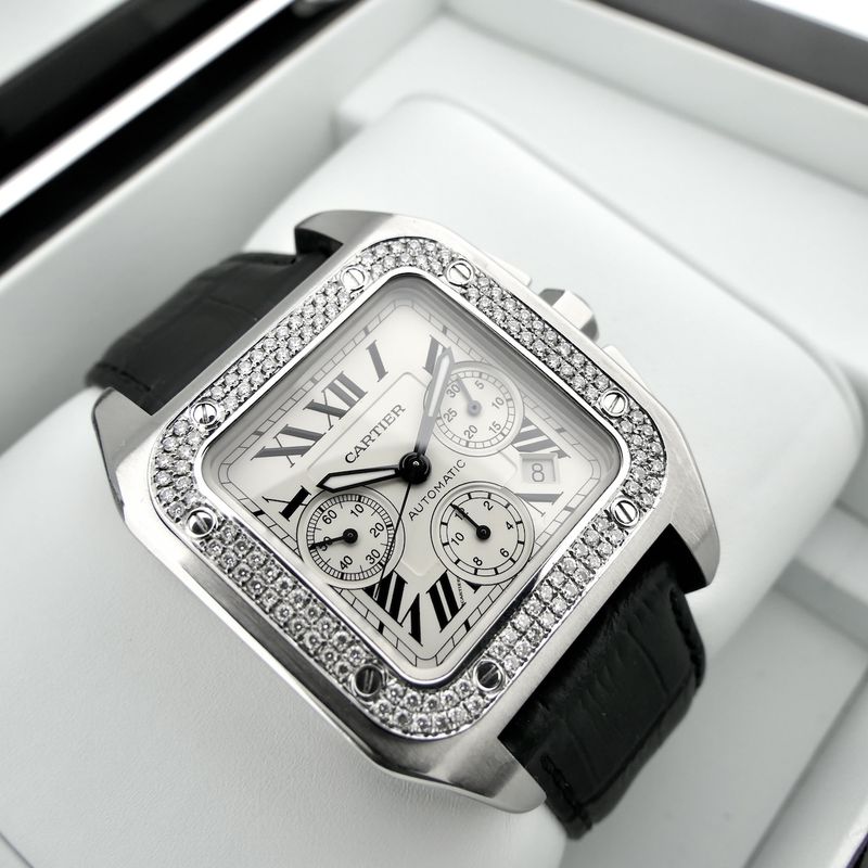 Image 21 of Cartier Santos 100 XL Chronograph 2740; Automatic watch with diamonds