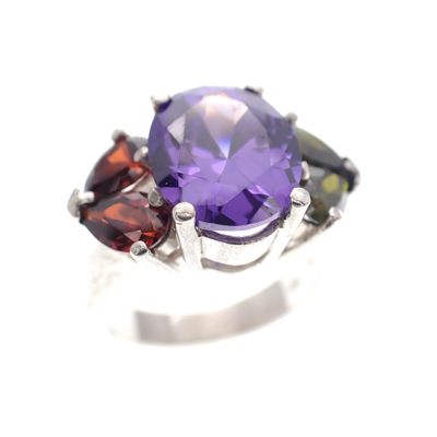 Silver cluster ring with colored zirconia Image 1 of Silver cluster ring with colored zirconia