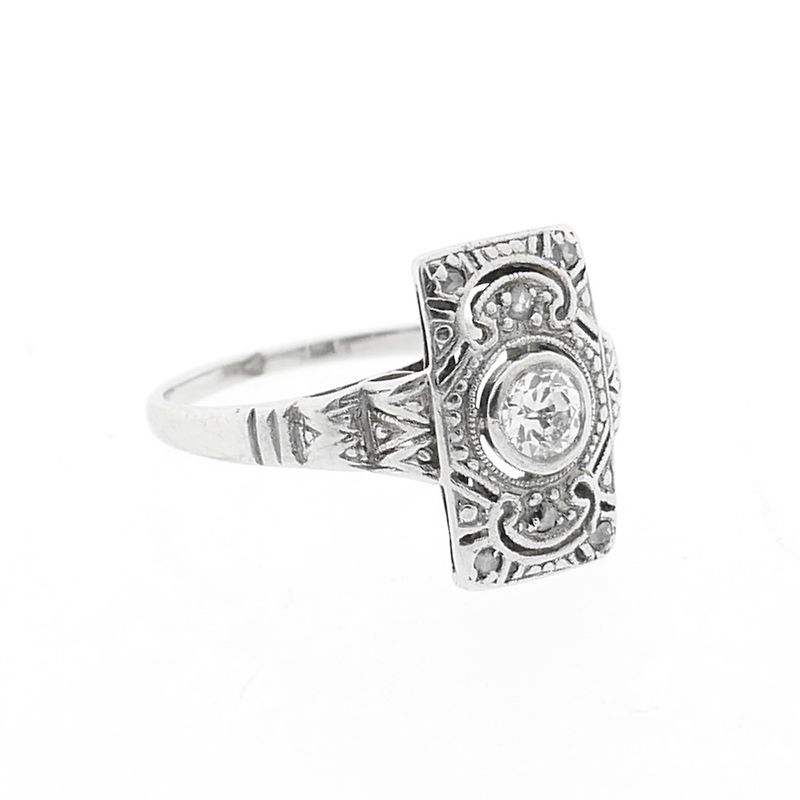 Image 6 of White gold art deco ring with diamond | 0.20 ct.