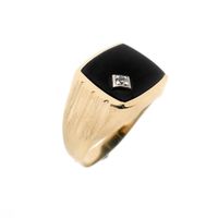 8K Large Men's Signet Ring | Onyx and Zirconia