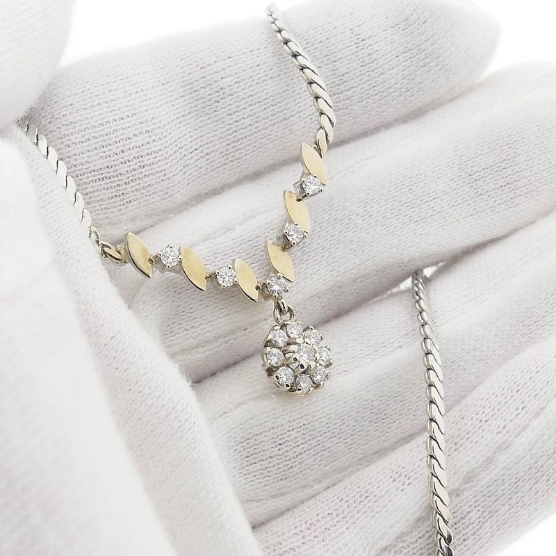 Image 9 of Bicolor Gold Necklace with Fixed Pendant and Diamonds; 0.45 ct.