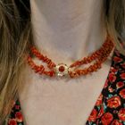 Image 9 of Blood coral bead necklace with gold clasp; Antique | 41 cm