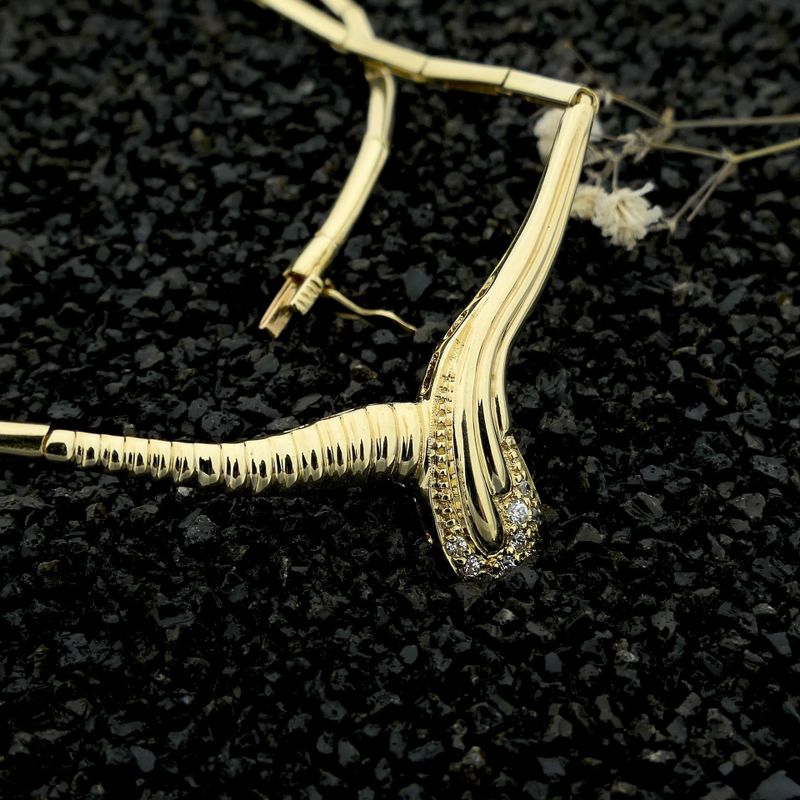 Image 2 of Gold bar link necklace with fixed pendant and zirconia