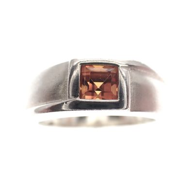 Image 2 of Silver matte ring with orange zirconia