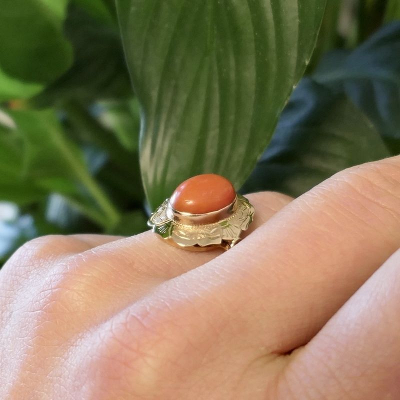 Image 2 of Rose gold ring with red coral | Vintage/antique