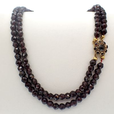 Image 1 of Antique garnet beaded sautoir with gold decorative clasp