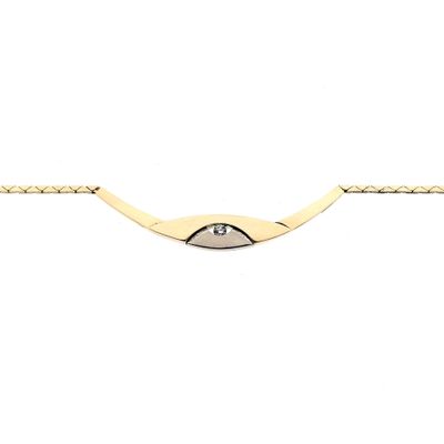 Afbeelding 2 van Bicolor gouden cobraschakel collier met vaste hanger en diamant