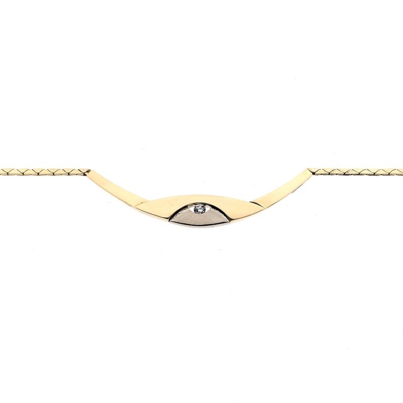 Afbeelding 2 van Bicolor gouden cobraschakel collier met vaste hanger en diamant