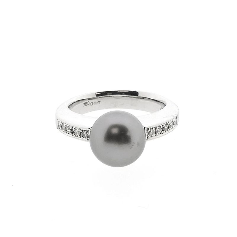 Image 3 of White gold ring with Tahitian pearl and diamonds; 0.10 ct.
